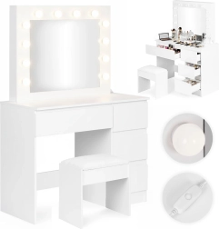 Schminktisch mit LED-Spiegel und 4 Schubladen mit Hocker ModernHome
