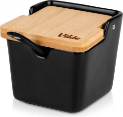 Ceramic sugar bowl with bamboo flip lid 250 ml, black