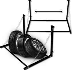Wall-mounted folding tire rack, steel, load capacity 130 kg, adjustable width