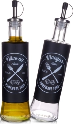 Bouteilles doseuses en verre pour huile d’olive et vinaigre 300 ml, lot de 2