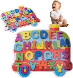 Wooden Alphabet Puzzle Bus for Children