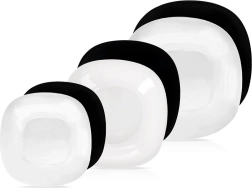 Glas-spisestel LUNA, hvid/sort, 18 dele