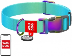 Najlonska ogrlica za pse s QR kodom WAUDOG gradient, plava, veličina M