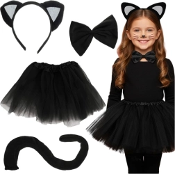 Costume da gattina per bambini Kruzzel nero, 4 pezzi