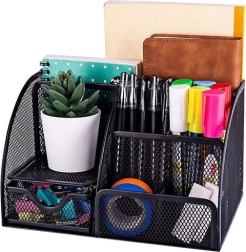 Desk Organizer with 6 Compartments and Drawer, Black