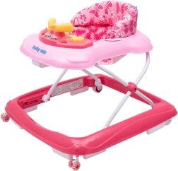 Girello per bambini Baby Mix con volante e ruote in silicone – rosa