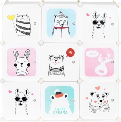 gyerek moduláris szekrény 9 ajtóval, állatmintákkal, modernhome