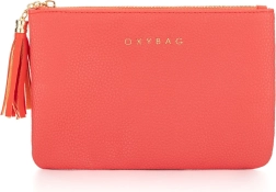 Korallszínű bőrből készült kozmetikai táska