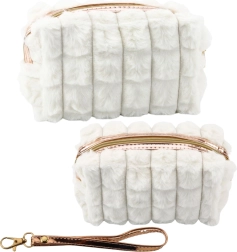 Bílá plyšová kosmetická taštička s úchytem