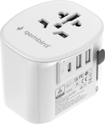 Grounded universal travel adapter 15 W with 3× USB, white