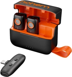 Sistema microfonico wireless HOHEM con custodia di ricarica (2 trasmettitori + 1 ricevitore)