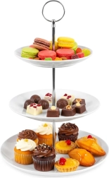 Étagère à trois niveaux en porcelaine 34 cm blanche