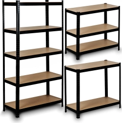 Kovový regál HUMBERG 150 × 75 × 30 cm, černý, 5 polic, bezšroubový systém