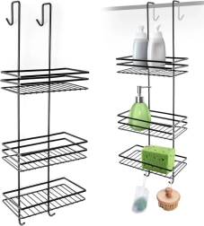 Wisząca metalowa półka prysznicowa, czarna, trzystopniowa