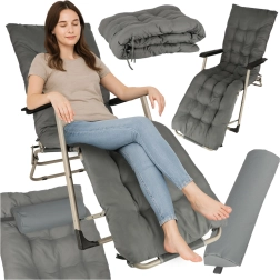 Opvouwbare grijze tuinligstoel met kussen