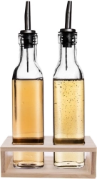 Steklena dozirnika za olje in kis v stojalu 2×300 ml