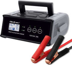 Caricabatterie intelligente a impulsi per auto 12/24 V 25 A con LCD e funzione di riparazione – Qoltec