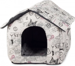 Textile house for dogs and cats XL – beige, with zippered roof and removable cushion