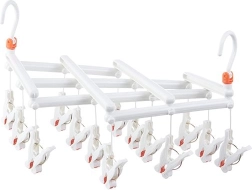 Opvouwbaar droogrek met wasknijpers, 14 knijpers, wit