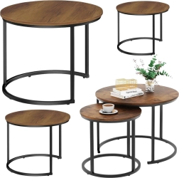 Komplet okroglih klubsnih miz 3v1 iz naravnega lesa