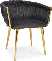 Velvet glamour chair – black with gold legs