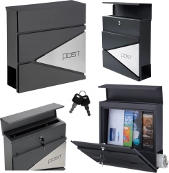 Velik antracitni poštni nabiralnik za pisma in časopise z napisom POST, format A4