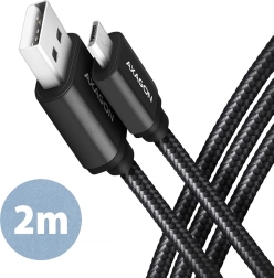 Kabel AXAGON MicroUSB - USB A 2 m, aluminijast pleten, črn