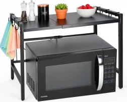 Mensola da cucina regolabile sopra il microonde con ganci, in metallo