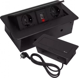 Zapuštěná zásuvková lišta do desky se 2 zásuvkami a 2 USB, černá