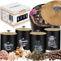 Black kitchen canisters with bamboo lids - 4pcs Ruhhy