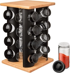 Drejeligt krydderistativ med 16 glas Black