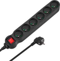 Power Strip 6 Sockets 3m 2300W Black