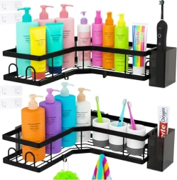 Kutne kupaonske police bez bušenja RUHHY, set 2 kom, crne