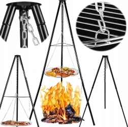 Wiszący trójnogowy grill z paleniskiem, średnica rusztu 50 cm, wysokość 150 cm