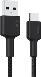 Aukey USB‑C til USB‑A kabel 2 m, 60 W, flettet nylon, sort