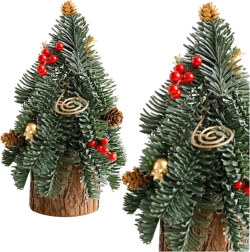 Decorative Christmas tree on a trunk with red berries and pine cones 26 × 12 cm