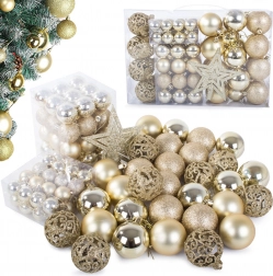 Set božičnih okraskov, 100 kosov z zlatimi zvezdami