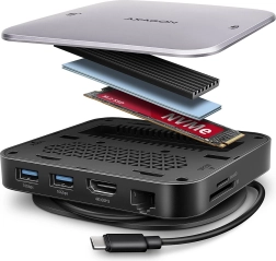 AXAGON 9‑in‑1 multiport USB‑C hub with M.2 NVMe/SATA, HDMI 4K/60 Hz, PD 100 W, Gigabit LAN and card reader