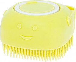 Silikonska kopalna krtača za pse in mačke z dozirnikom – rumena