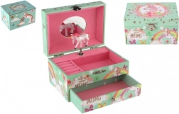 Scatola portagioie musicale a carica con unicorno, carillon con specchietto e cassetto 16 × 10 × 12 cm