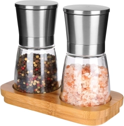 Macinasale e macinapepe con supporto in bambù 14,5 cm, set 3 pezzi
