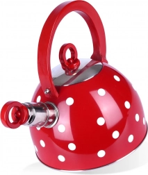 Red stainless steel polka-dot tea kettle 1.5 l with whistle ORION