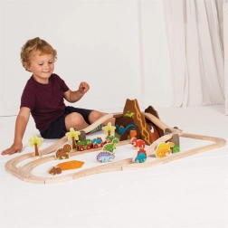 Pista ferroviaria dinosauri in legno BIGJIGS RAIL, 49 pezzi