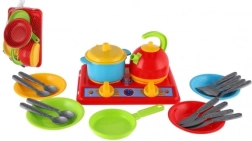 Plastic dishware set with stove and accessories for children