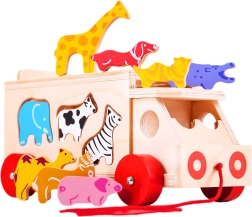 Bigjigs Toys camion di legno da traino con animaletti e inserimento forme