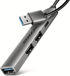 Axagon hue-sta aluminum USB hub 4× ports (1× USB‑A 5 Gbps, 2× USB‑A 2.0, 1× USB‑C 2.0) with 12 cm cable