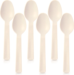 SANDY Plastic Dining Spoons, Cream, 6 pcs