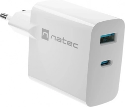 Caricabatterie Natec Ribera GAN 1X USB-A + 1X USB-C 45W bianca