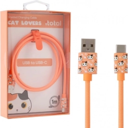 USB‑C polnilni kabel z oranžno mačko