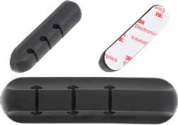 Self-adhesive silicone cable organizer, 3 slots, black